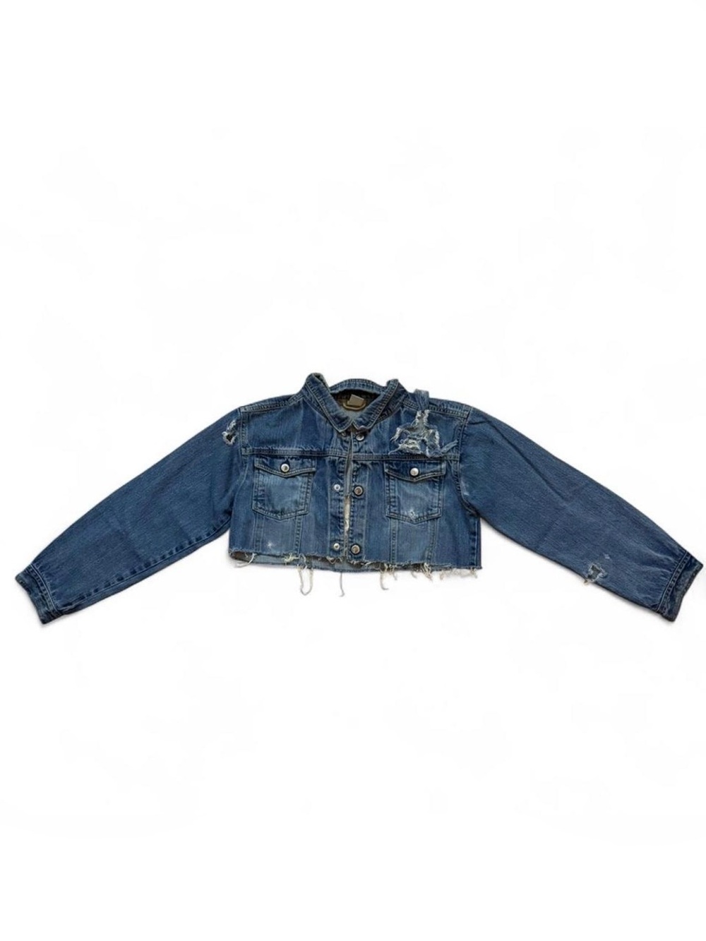 Medium Wash Cropped Distressed Denim Jacket